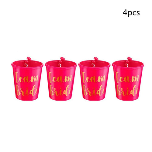 1Set Team Bride To Be Cup Plastic Shot Glasses Necklace Bachelorette