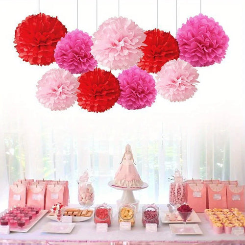 9pcs Vibrant Paper Pom Poms Flowers - Decorative Garland for Wedding,