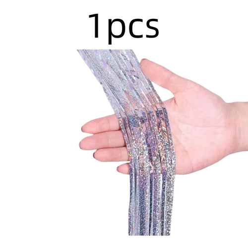 2Pack 2X1M Glitter Party Backdrop Metallic Foil Tinsel Fringe Curtain