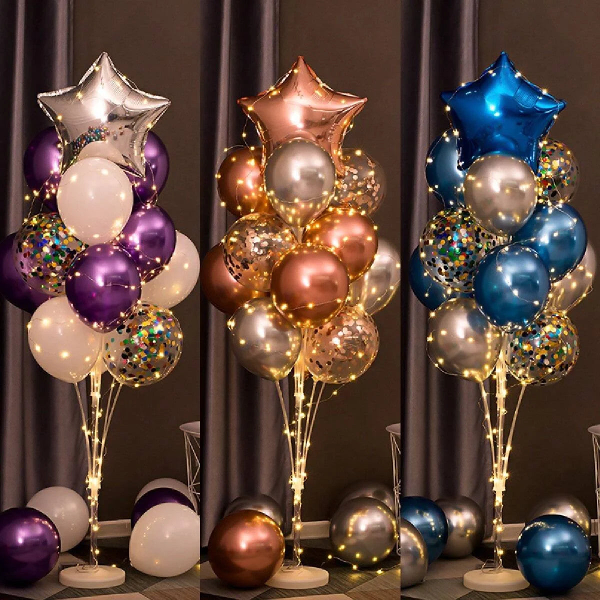 1Set Floor Balloon Column Kit With Stand, Base and String Lights For