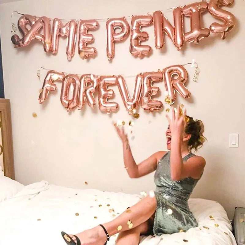 16pcs Same Penis Forever Foil Letter Balloons Bachelorette Hen Party