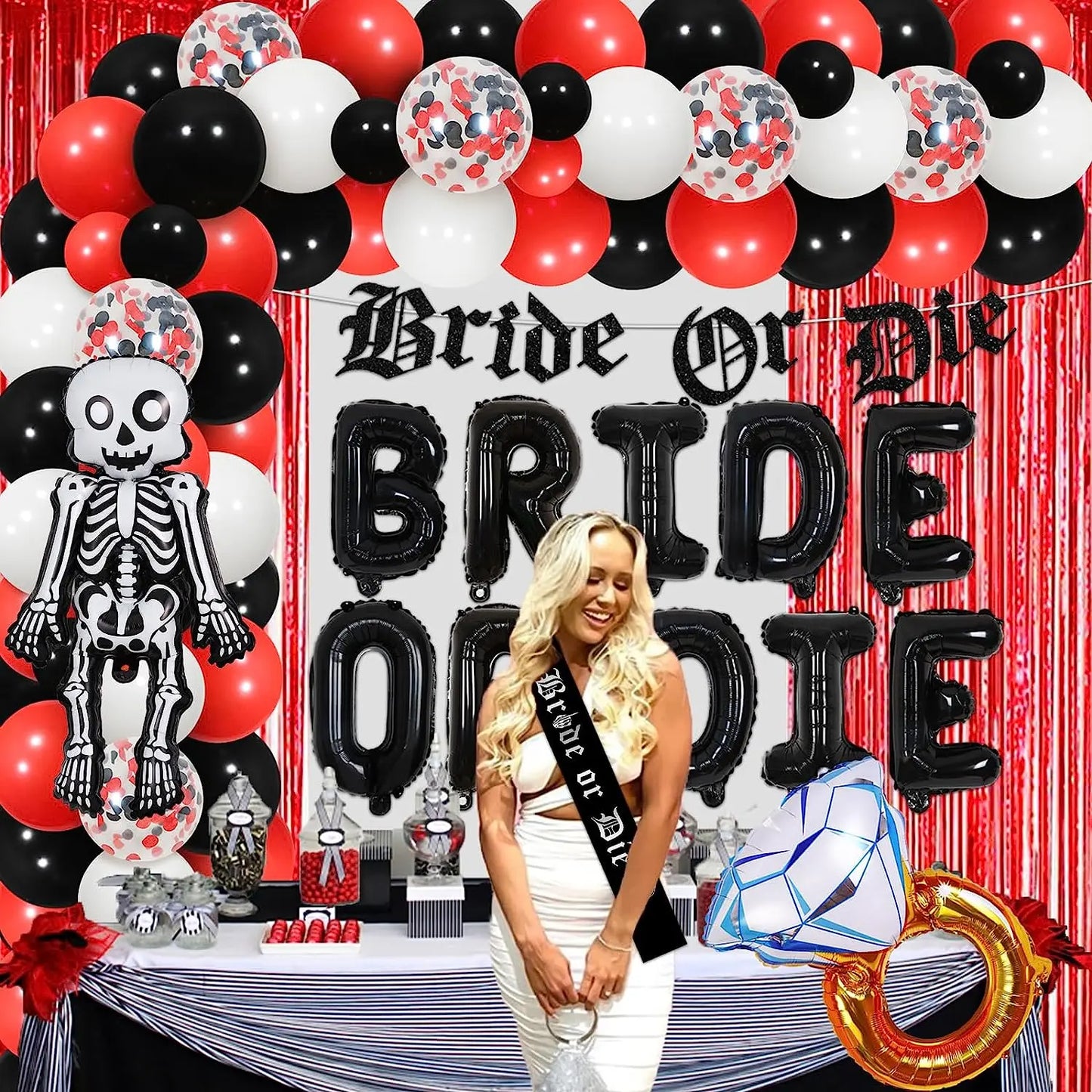 JOYMEMO Bride or Die Bachelorette Party Decorations Black Bride or Die