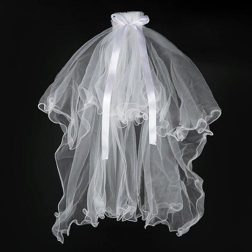 White Tulle Bow Veil Hairpin Pearls Wedding Bachelorette Hen Party