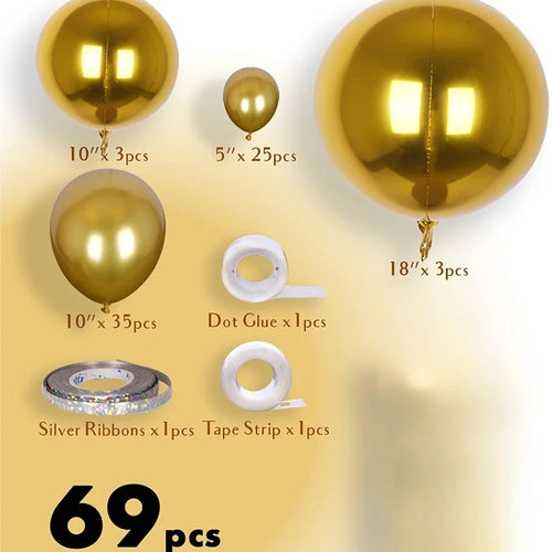 Gold Silver 4D Metallic Balloon Arch Garland Kit Wedding Graduation