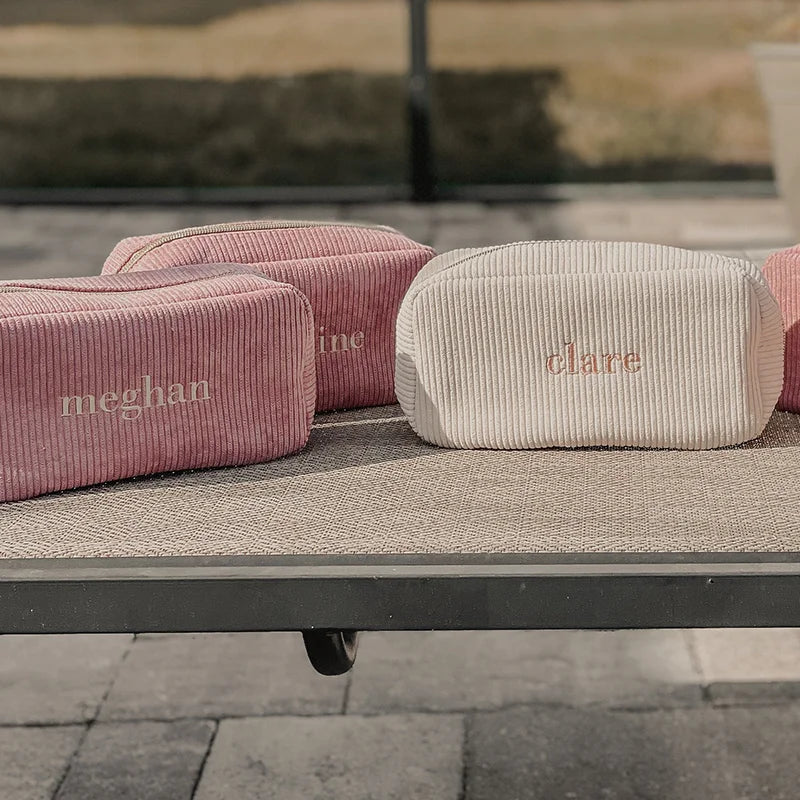 Personalized Embroidered Cosmetic Bag with Name Corduroy Makeup Bag