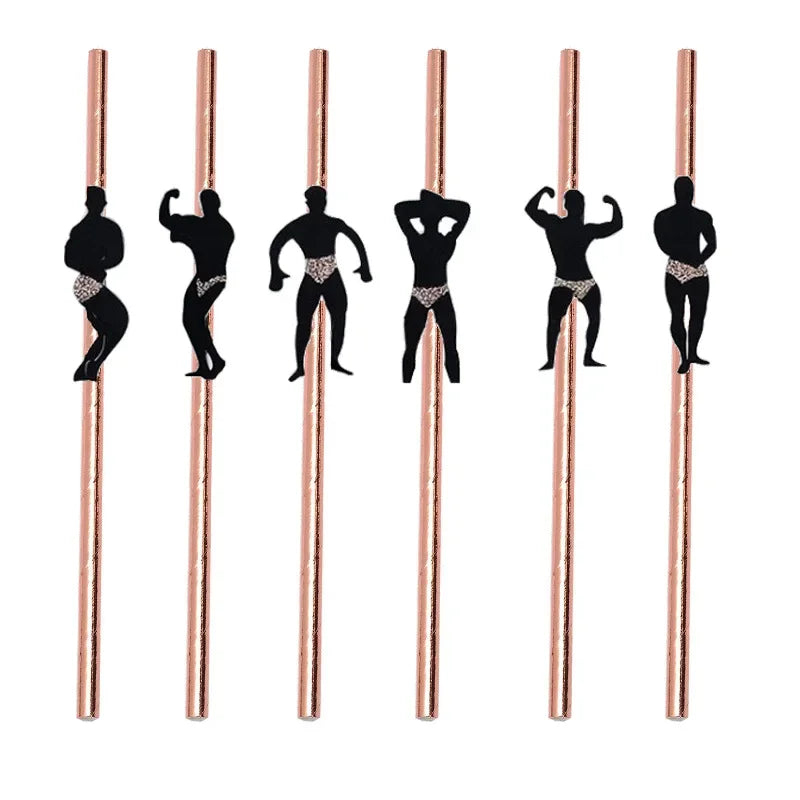 6Pcs Stripper Dancing Men Straws Bachelorette Party Decorations Straws