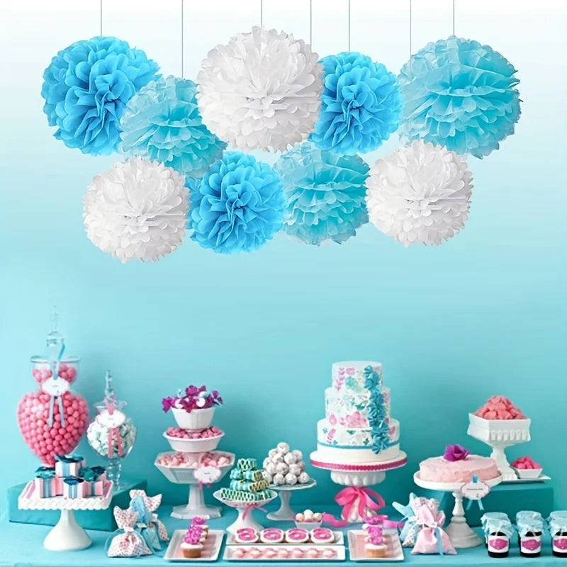 9pcs Vibrant Paper Pom Poms Flowers - Decorative Garland for Wedding,