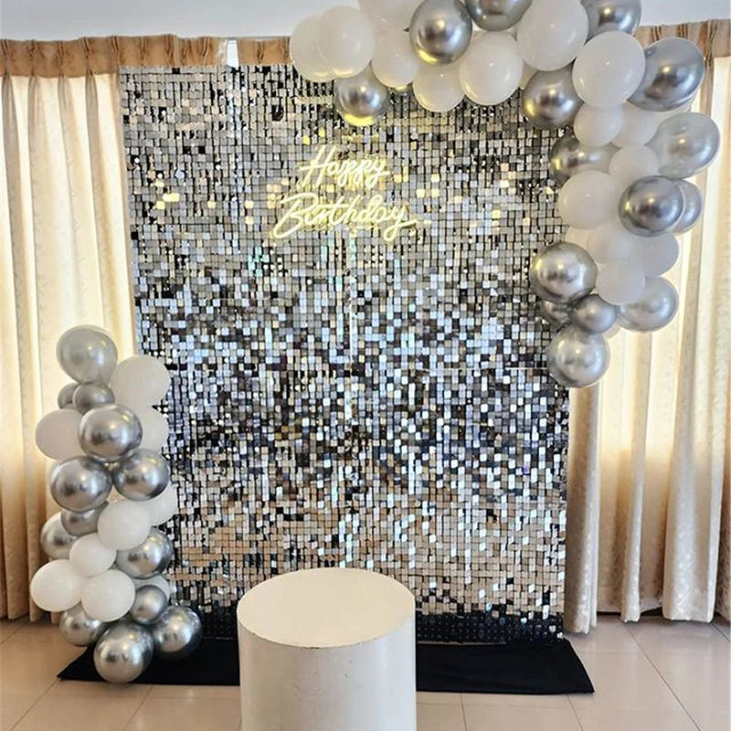 Silver Shimmer Wall Backdrop Panels 18 Panels Square Sequin Backdrop