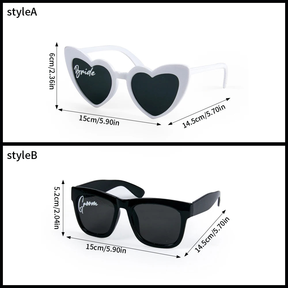 2pcs Bride groom Sunglasses Wedding Decoration Black White Heart