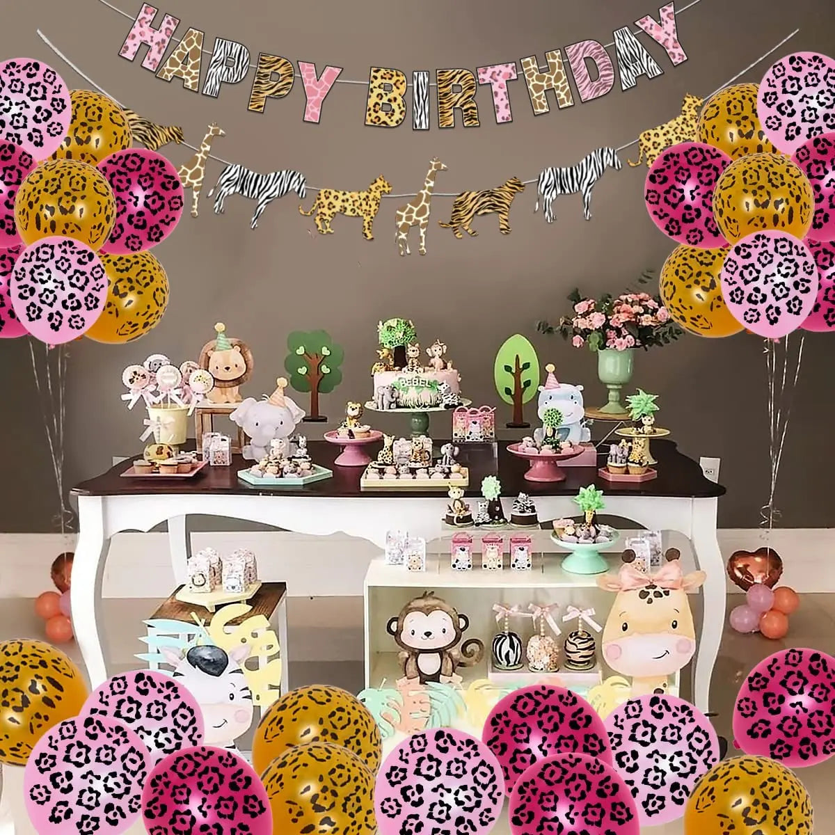 Funmemoir 36 Pieces Leopard Cheetah Spotted Print Balloons Wild Animal