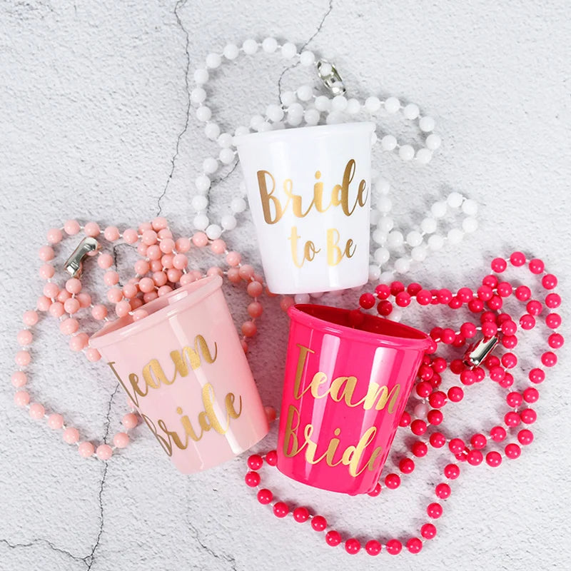 Team Bride Cups Bride To Be Plastic Shot Glasses Necklace Beads