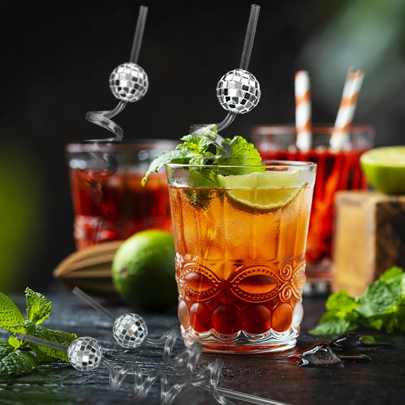 6pcs Mirror Disco Ball Straws 70s Disco Party Decoration Birthday
