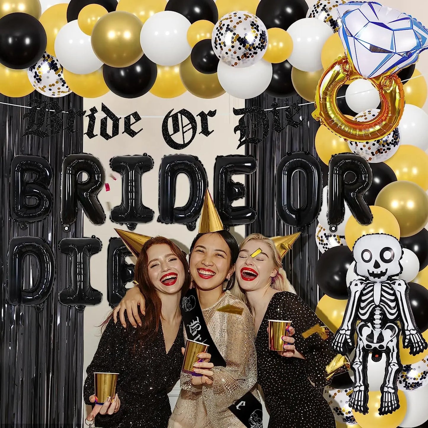 JOYMEMO Bride or Die Bachelorette Party Decorations Black Bride or Die
