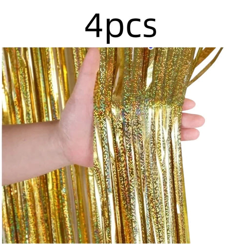 2Pack 2X1M Glitter Party Backdrop Metallic Foil Tinsel Fringe Curtain