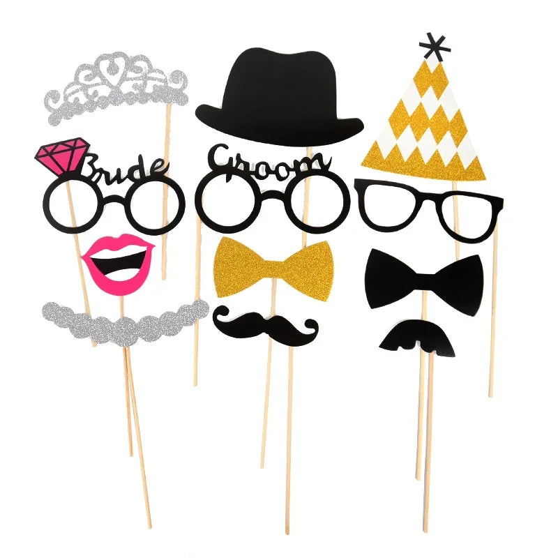 Wedding Photo Booth Props Team Bride Mr Mrs DIY Lips Glasses Bridal