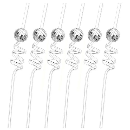 6pcs Mirror Disco Ball Straws 70s Disco Party Decoration Birthday