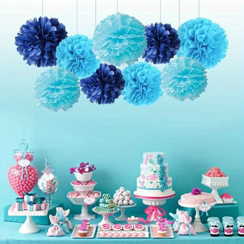 9pcs Vibrant Paper Pom Poms Flowers - Decorative Garland for Wedding,