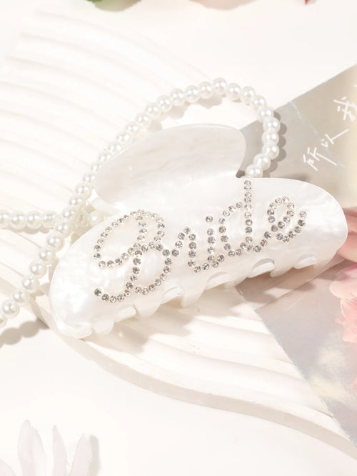 1 Pcs Bride Hair Claw Clip,White Acrylic Hair Clip,Rhinestone Bride