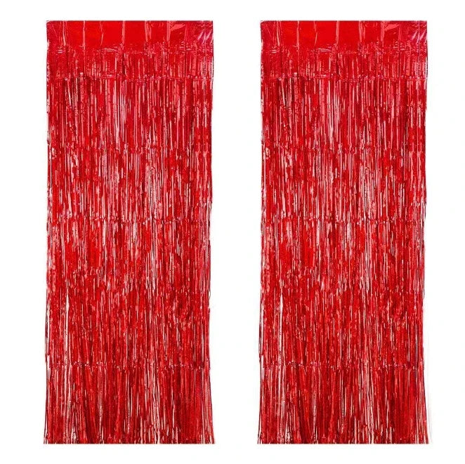 2Pack 2X1M Glitter Party Backdrop Metallic Foil Tinsel Fringe Curtain