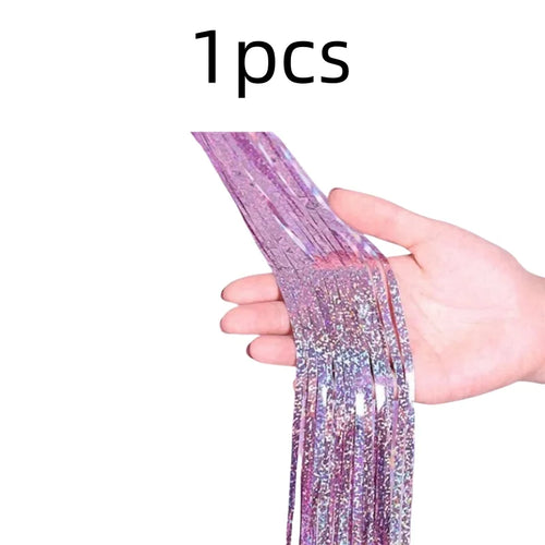 2Pack 2X1M Glitter Party Backdrop Metallic Foil Tinsel Fringe Curtain