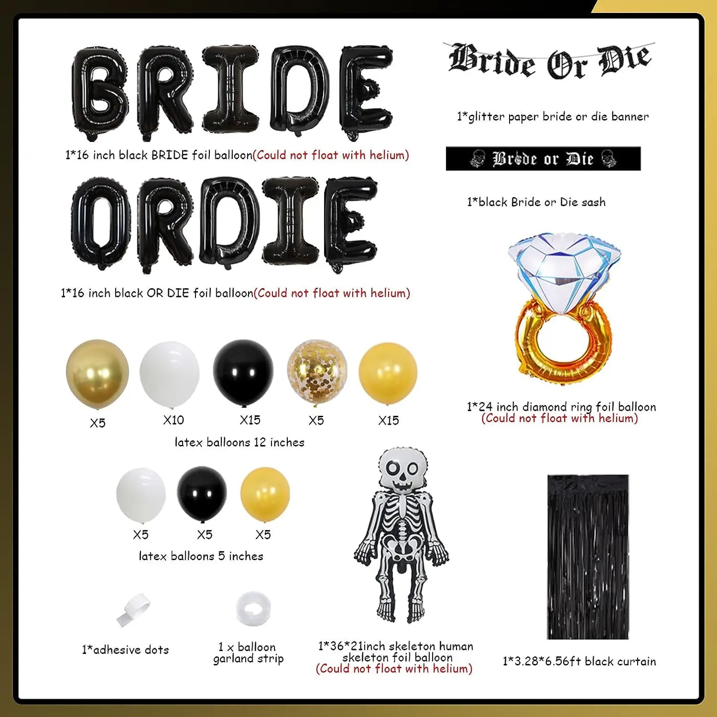 JOYMEMO Bride or Die Bachelorette Party Decorations Black Bride or Die