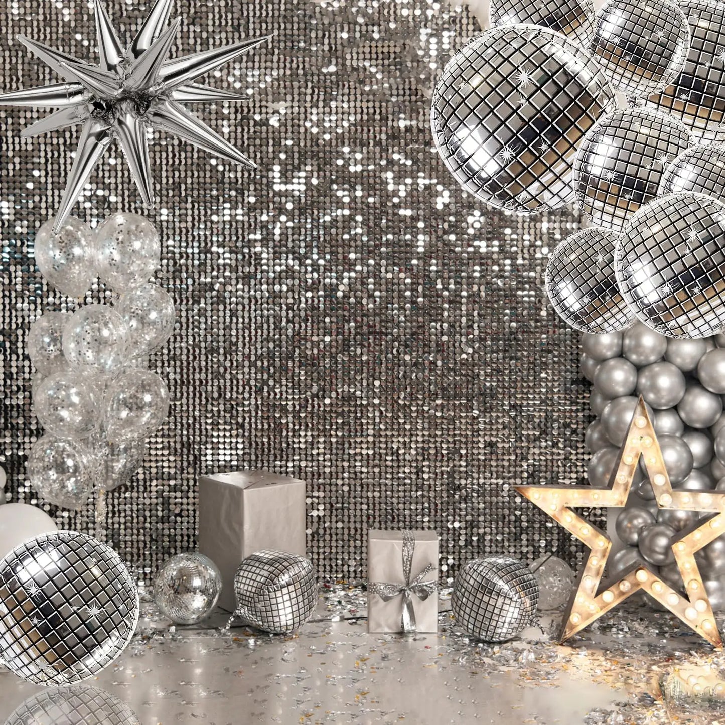 12 Pcs Disco Ball Balloons Silver Explosion Star Aluminum Foil Balloon