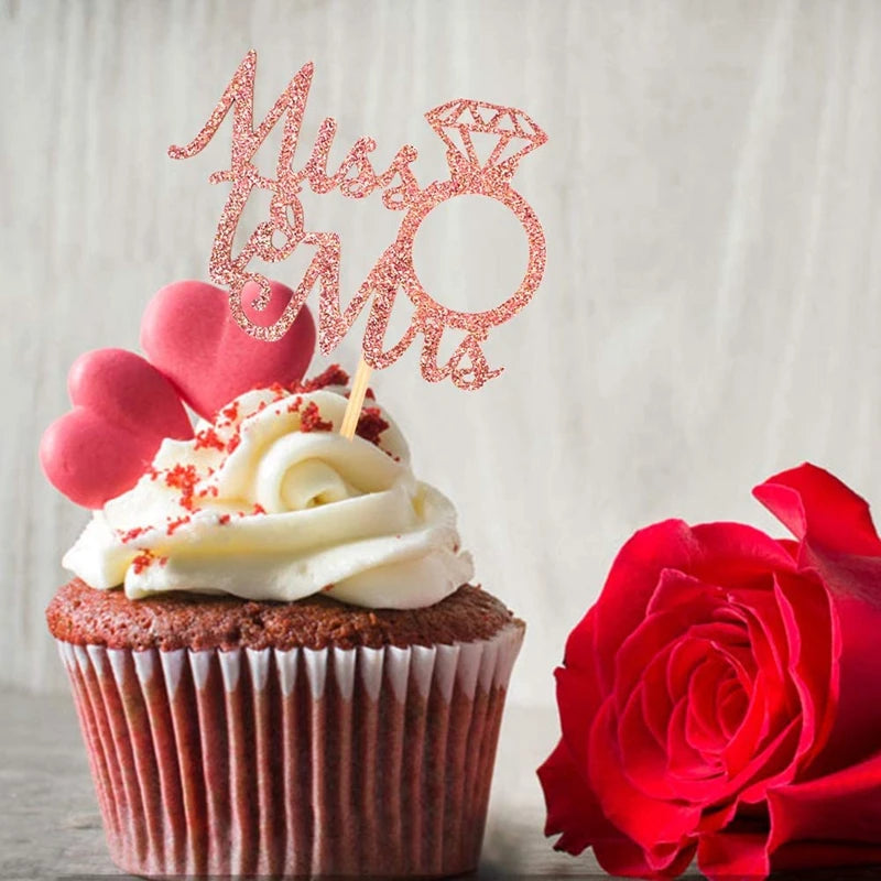 12/24pcs Miss to Mrs Cupcake Toppers Diamond Ring Cakes Topper for