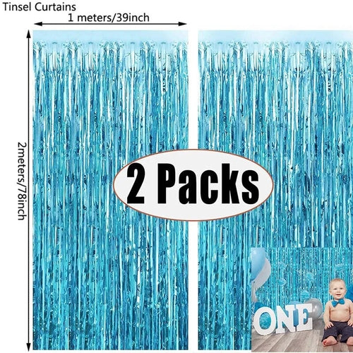 2Pack Rose Pink Metallic Foil Tinsel Fringe Curtain Backdrop Birthday