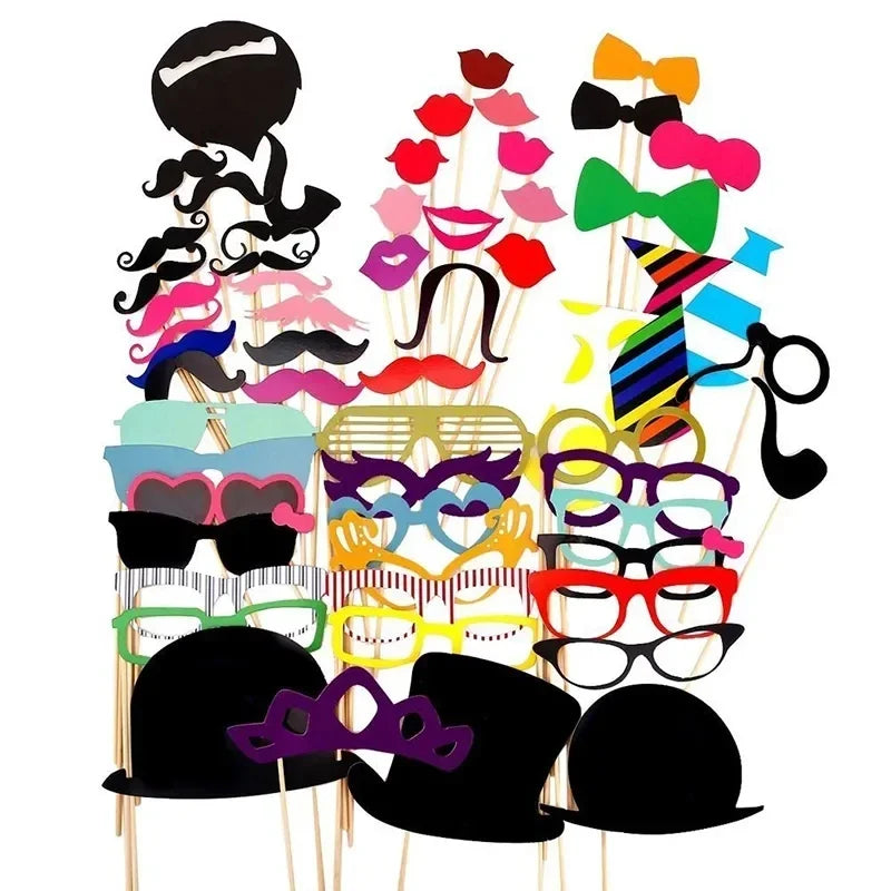 Wedding Photo Booth Props Team Bride Mr Mrs DIY Lips Glasses Bridal