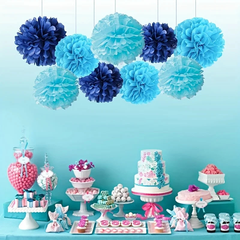 9pcs Vibrant Paper Pom Poms Flowers - Decorative Garland for Wedding,