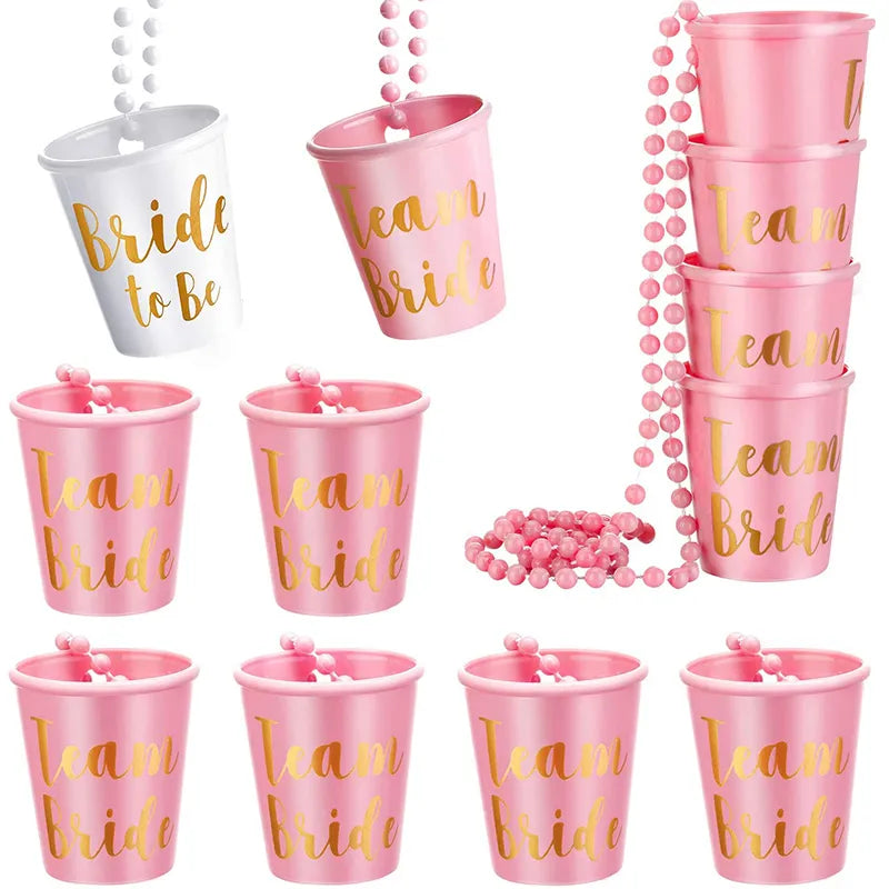1Set Team Bride To Be Cup Plastic Shot Glasses Necklace Bachelorette