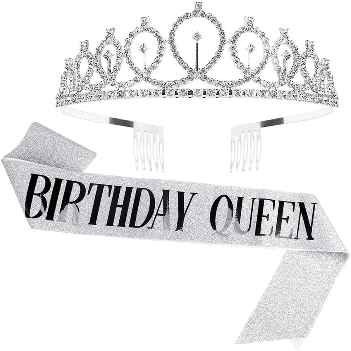 2pcs "Birthday Queen" Ribbon + Birthday crown tiara for Bachelorette