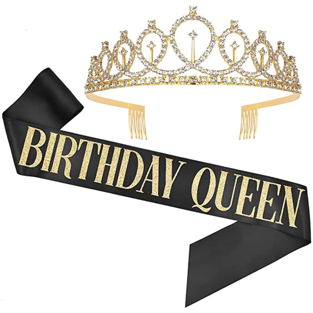 2pcs "Birthday Queen" Ribbon + Birthday crown tiara for Bachelorette