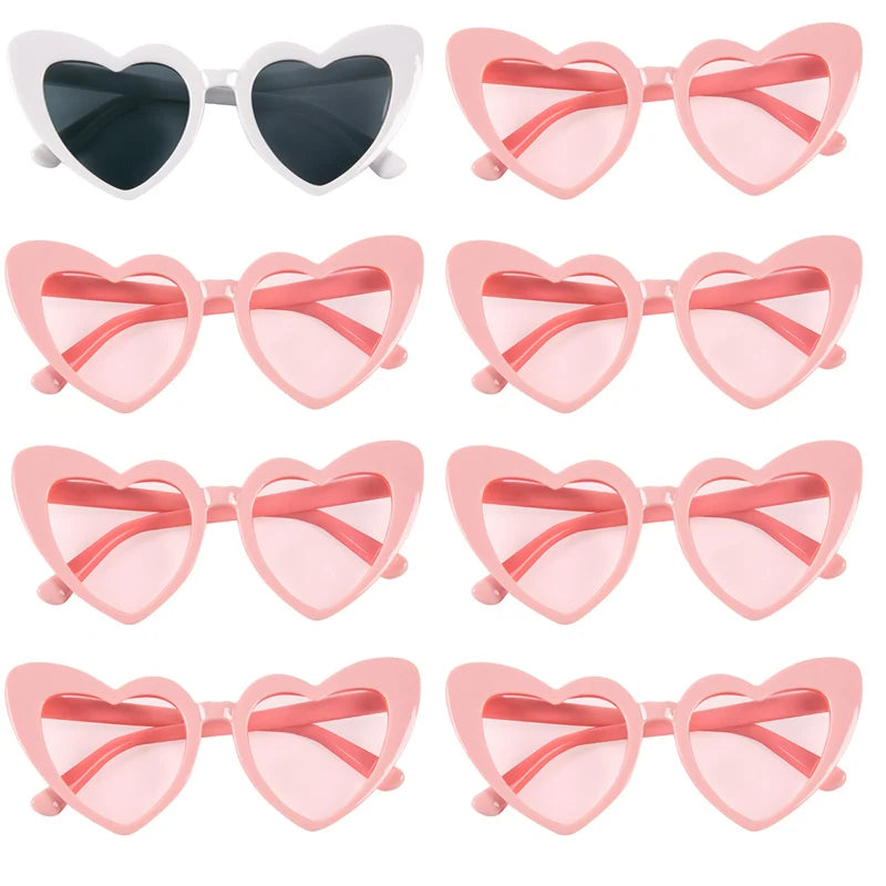 6/8Pcs Bachelorette Hen Party White Pink Sunglasses Heart Glasses