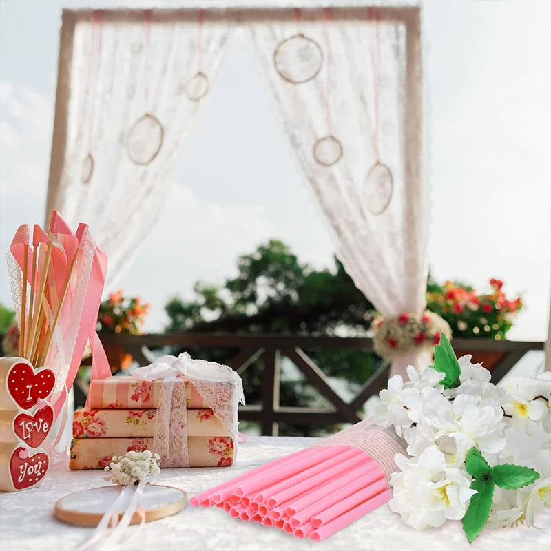 10/20pcs Pink Heart Disposable Drinking Straws Bridal Shower Wedding