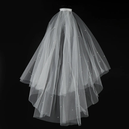 White Tulle Bow Veil Hairpin Pearls Wedding Bachelorette Hen Party