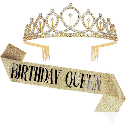 2pcs "Birthday Queen" Ribbon + Birthday crown tiara for Bachelorette
