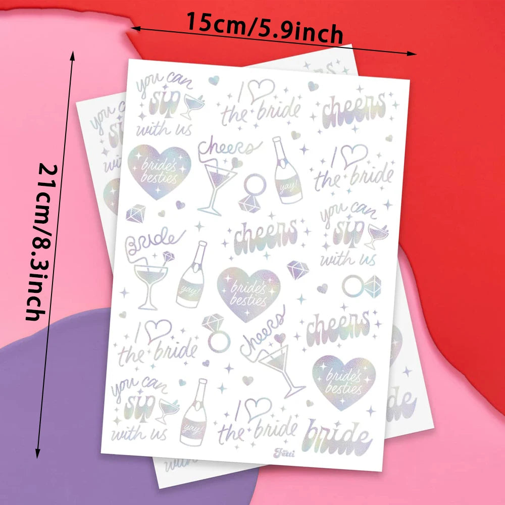 1 Sheet Cheers Bachelorette Temporary Tattoo Iridescent Styles