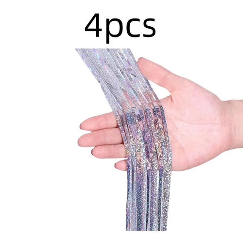 2Pack 2X1M Glitter Party Backdrop Metallic Foil Tinsel Fringe Curtain