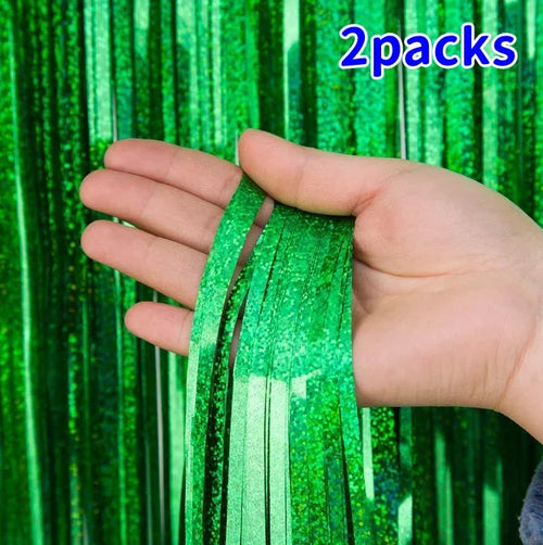 2Pack 2X1M Glitter Party Backdrop Metallic Foil Tinsel Fringe Curtain