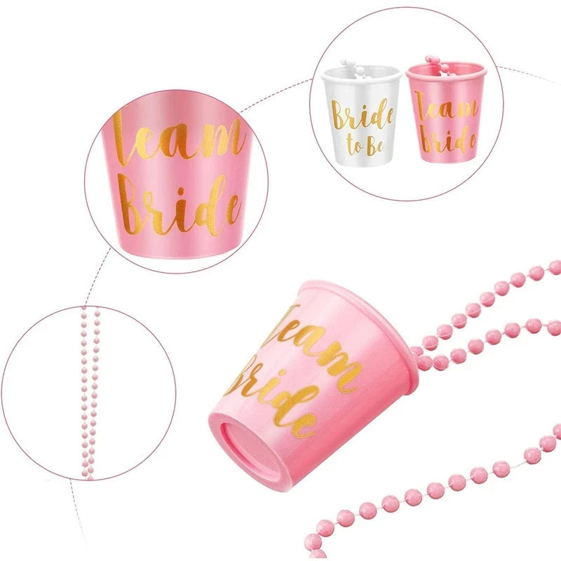 1Set Team Bride To Be Cup Plastic Shot Glasses Necklace Bachelorette