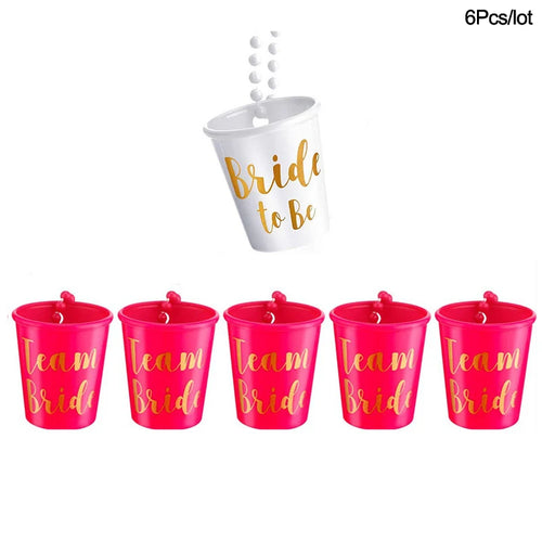 1Set Team Bride To Be Cup Plastic Shot Glasses Necklace Bachelorette