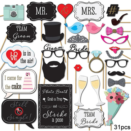 Wedding Photo Booth Props Team Bride Mr Mrs DIY Lips Glasses Bridal