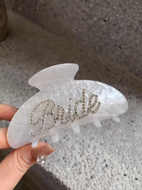 1 Pcs Bride Hair Claw Clip,White Acrylic Hair Clip,Rhinestone Bride