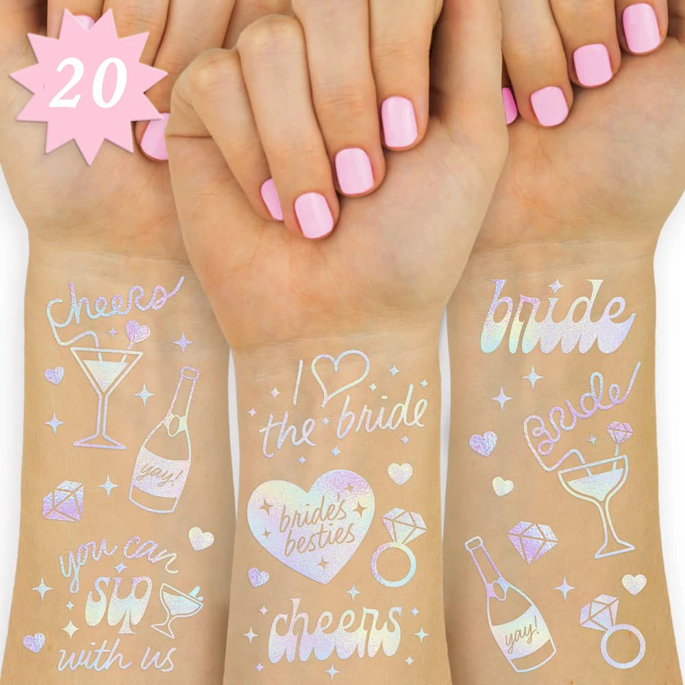 1 Sheet Cheers Bachelorette Temporary Tattoo Iridescent Styles