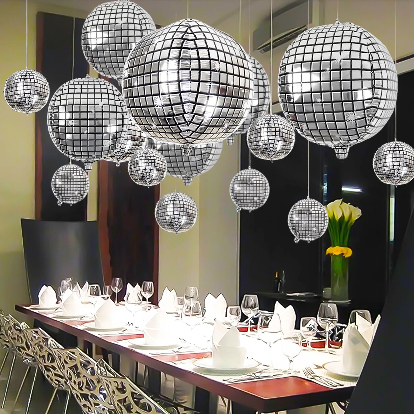 12 Pcs Disco Ball Balloons Silver Explosion Star Aluminum Foil Balloon