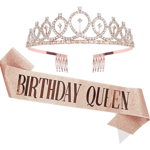 2pcs "Birthday Queen" Ribbon + Birthday crown tiara for Bachelorette