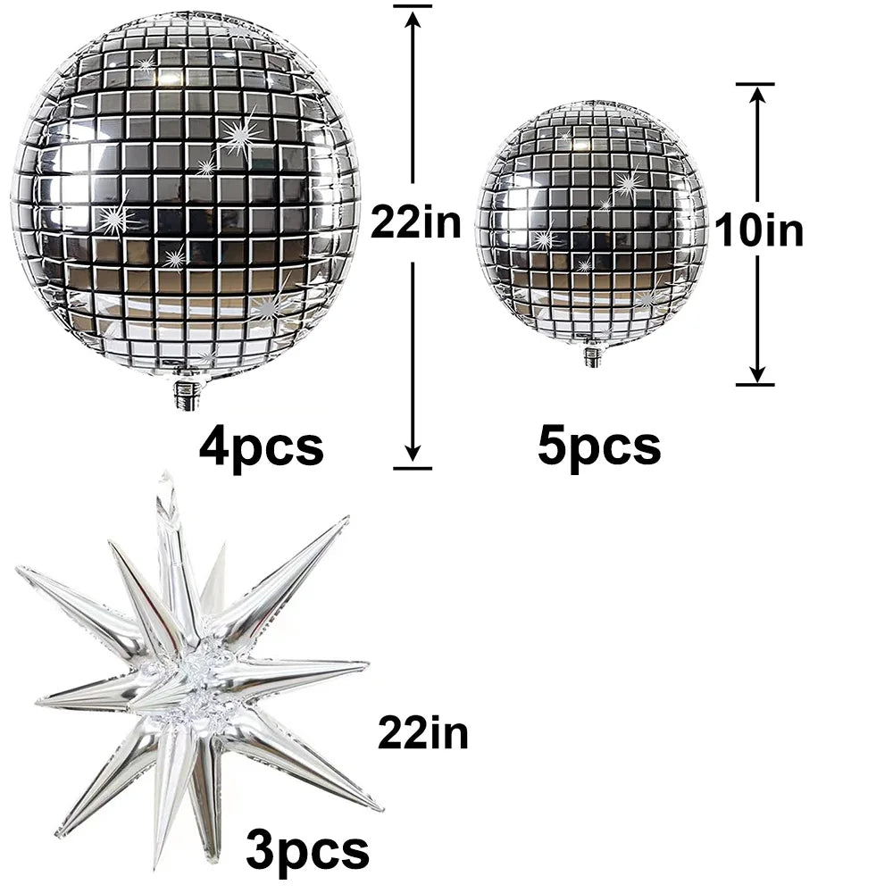 12 Pcs Disco Ball Balloons Silver Explosion Star Aluminum Foil Balloon