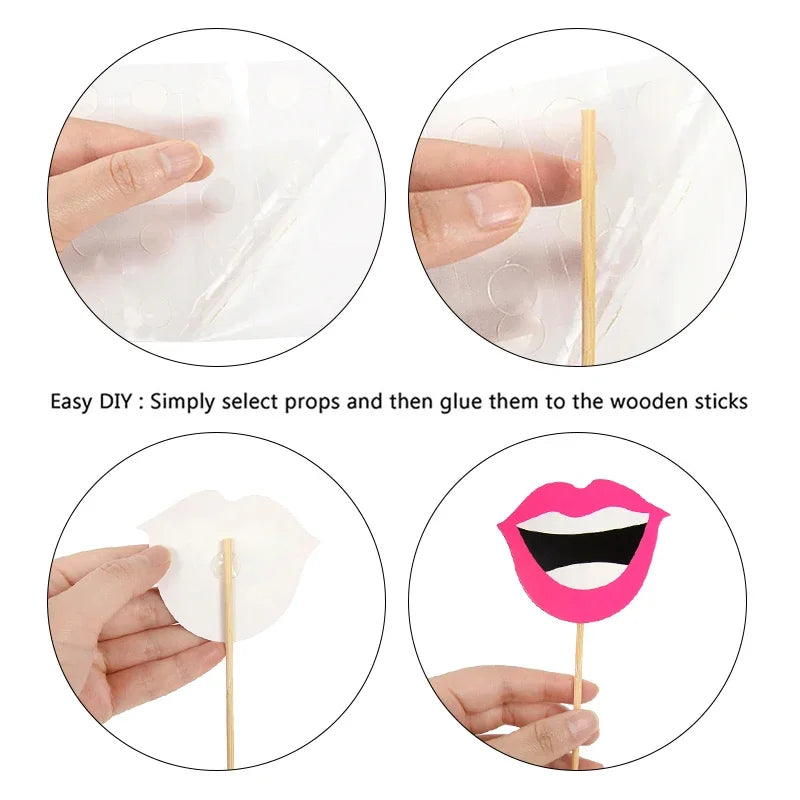 Wedding Photo Booth Props Team Bride Mr Mrs DIY Lips Glasses Bridal