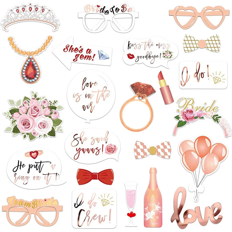 23Pcs Team Bride to Be Paper Photo Booth Props Mask Photobooth
